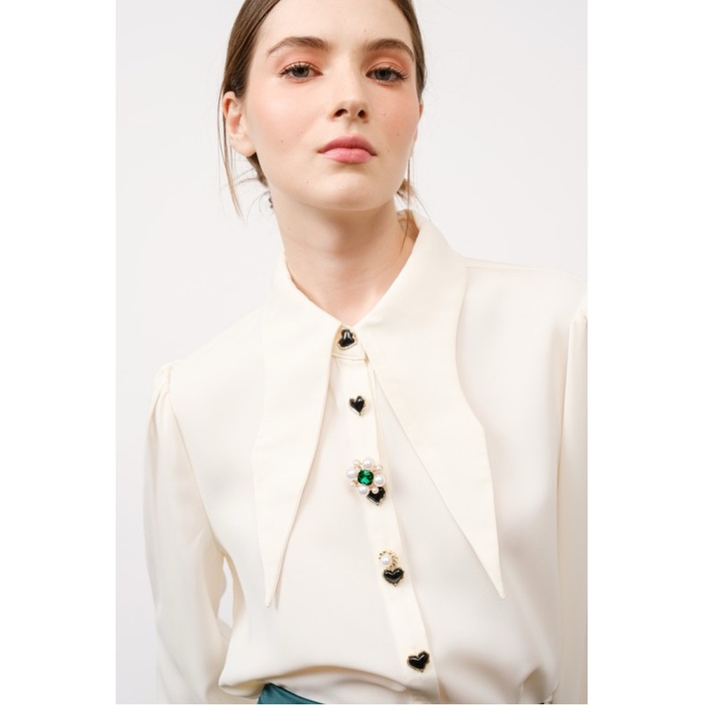 Elegant Cream Blouse with Heart Buttons